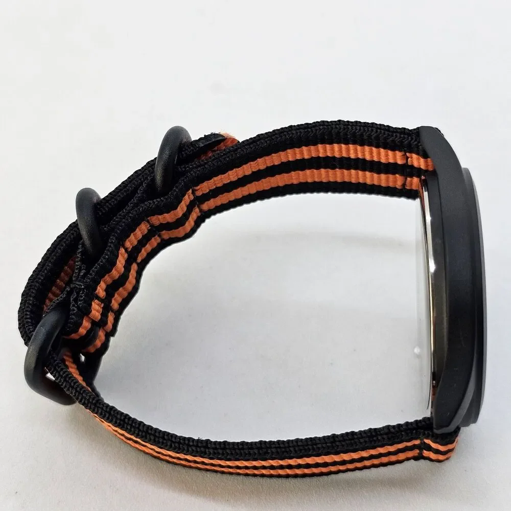 Field Military Men's Watch 42MM Black Case Dial Black‎ Orange Canvas Band Straps